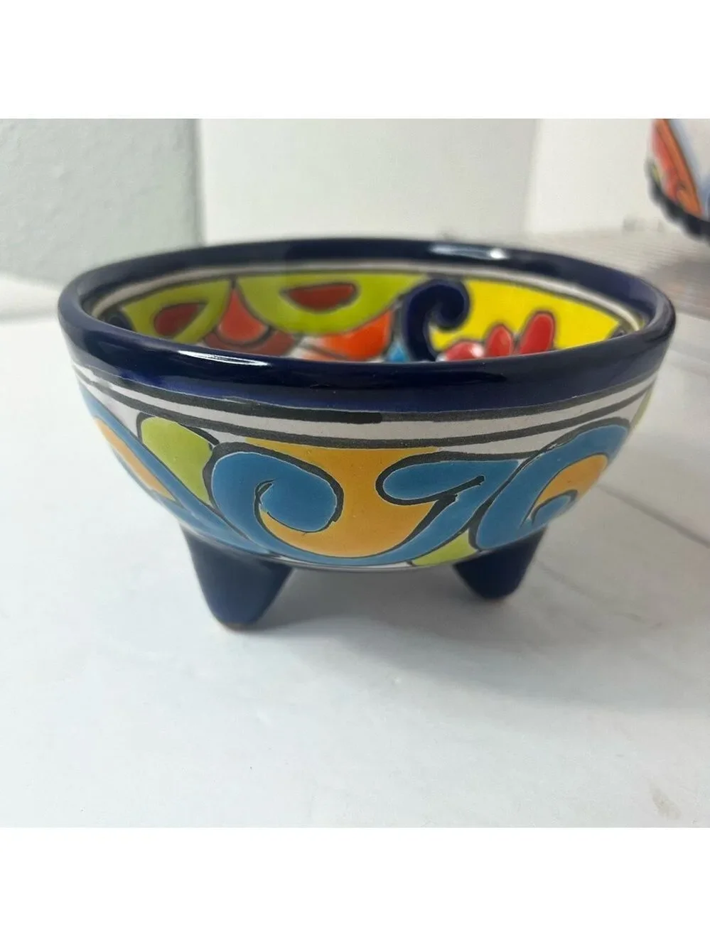 Talavera Mexican Pottery Set of Two Trinket Dishes Handpainted Signed Floral
